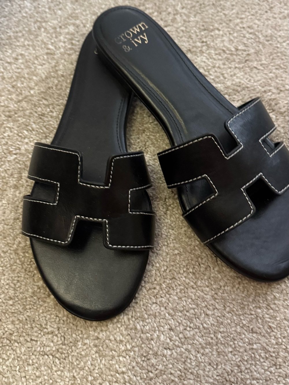 crown & ivy Black Open-Toe Slide Mules